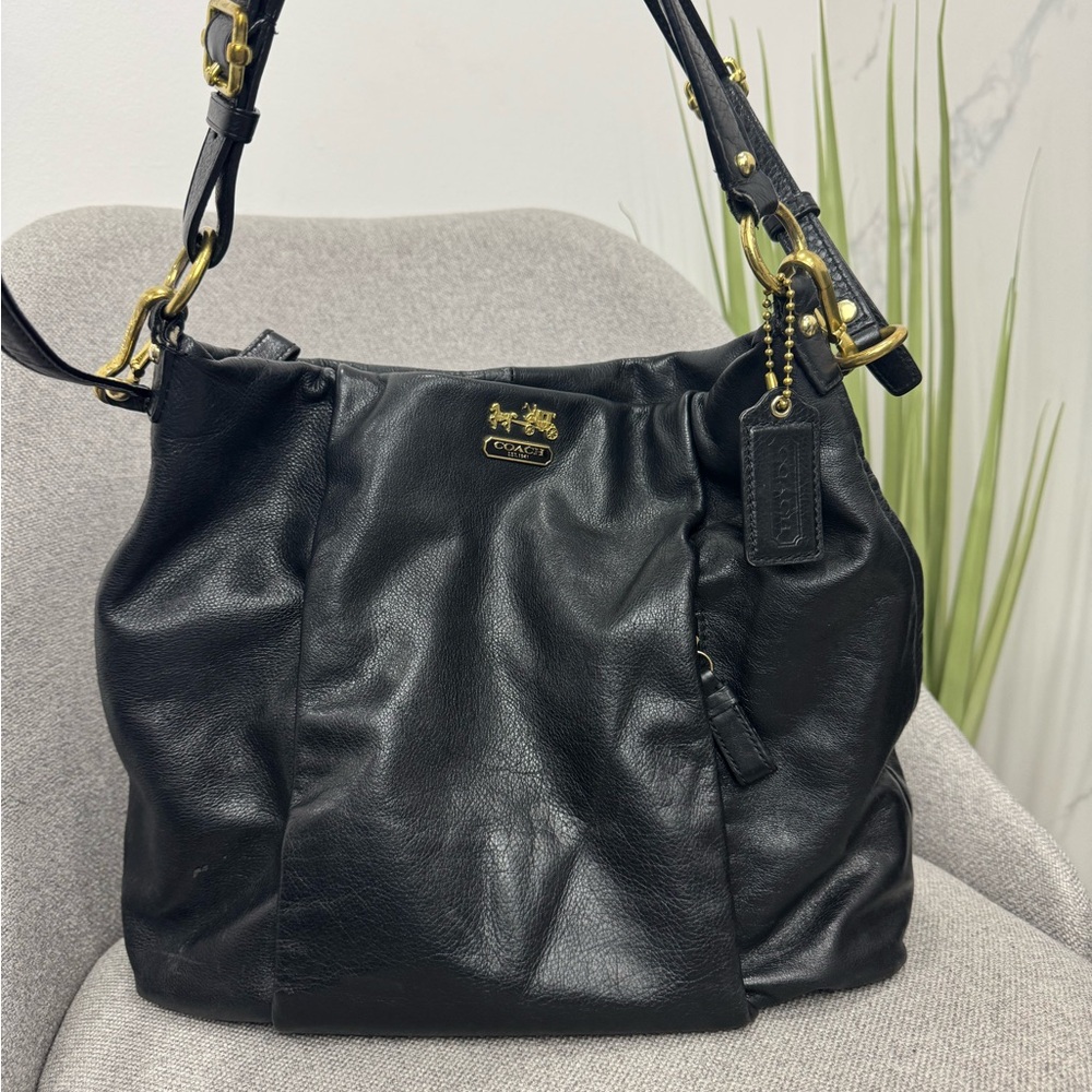 Coach Madison Elizabeth Black Leather Shoulder Bag with Gold Accents